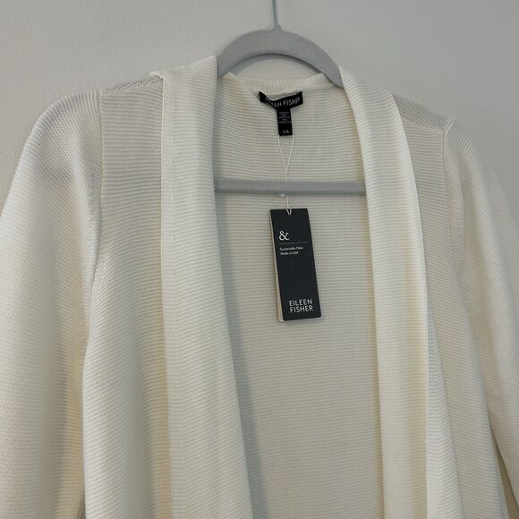 Eileen Fisher Long Cardigan Tencel White Knit NWT - Large - Picture 2 of 11